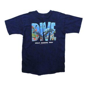 Great Barrier Reef Dive Australia Navy Blue Acid Wash T Shirt Top sz L